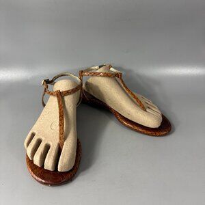 AVEC MODERATION Thong T-Strap Brown Python Skin Sandals, size 38